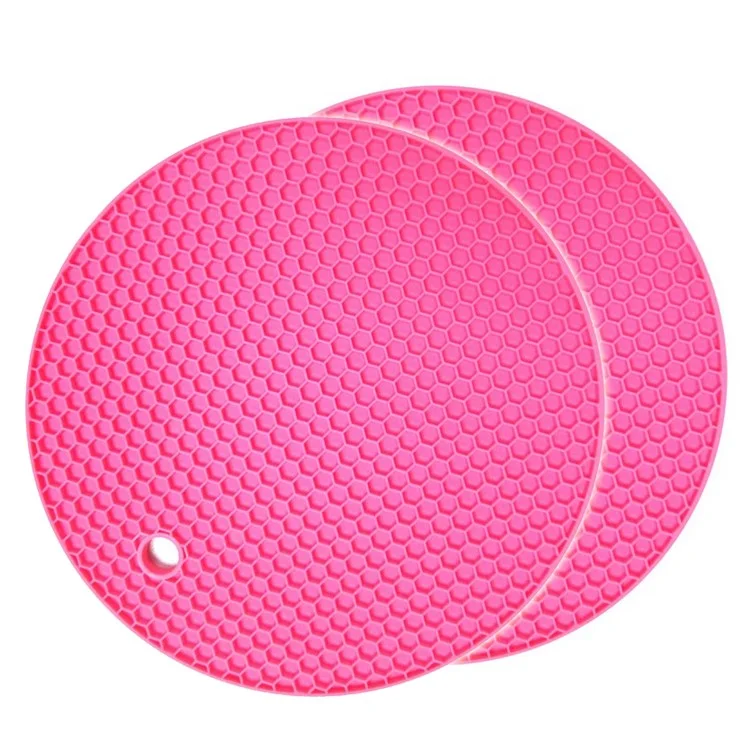 2Pcs Honeycomb Placemats Non-slip Heat Resistant Round Pot Holder - Rose
