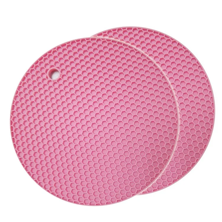 2Pcs Honeycomb Mats Silicone Round Anti-skid Heat Resistant Placemats - Pink