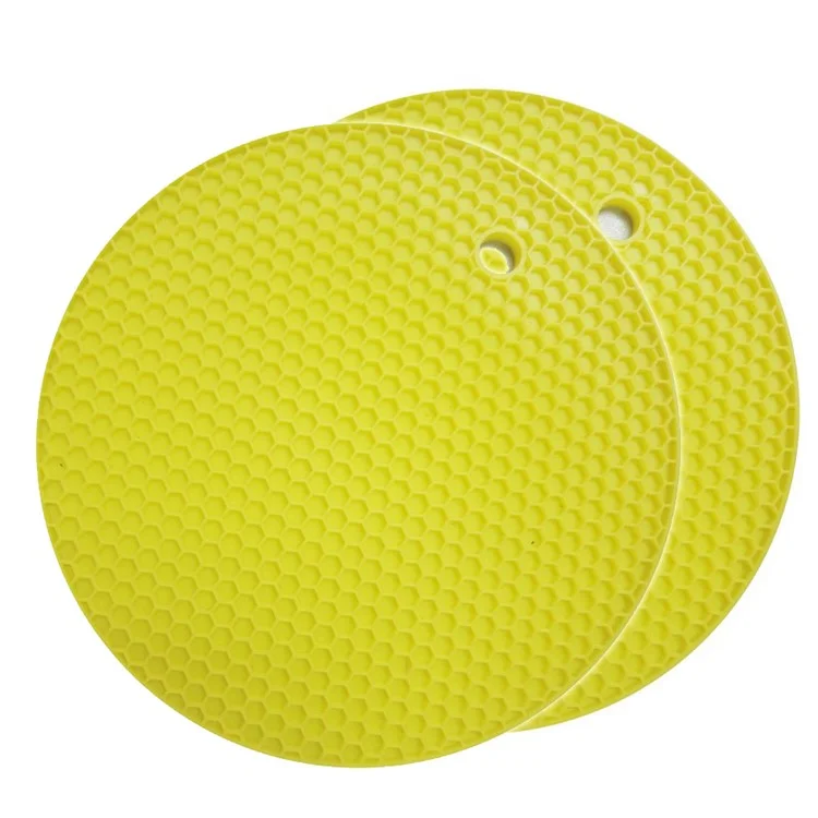 2Pcs Honeycomb Silicone Pot Holder Anti-skid Waterproof Heat Insulation Coaster - Yellow
