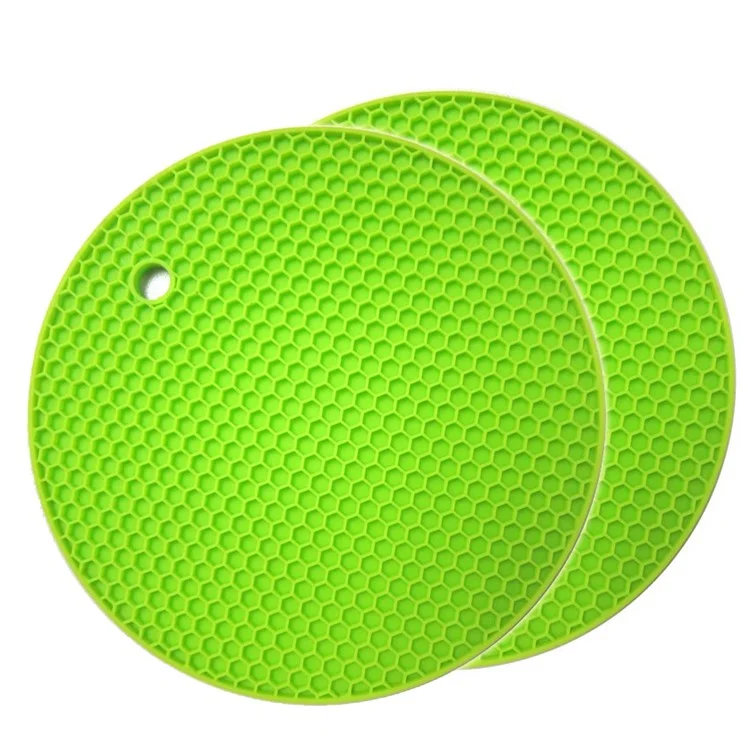 2Pcs Honeycomb Silicone Round Non-slip Heat Resistant Placemats Pot Holder - Green