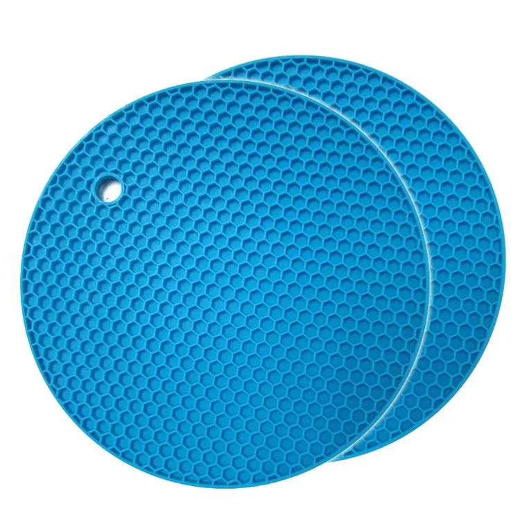 2Pcs Silicone Round Anti-skid Heat Resistant Placemats Honeycomb Mat - Dark Blue