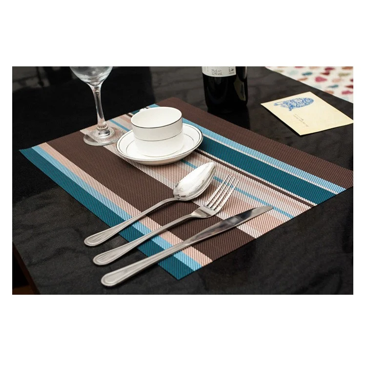 6PCS Stripe Pattern Anti-slip Heat Insulation PVC Placemat for Dining Table - Blue