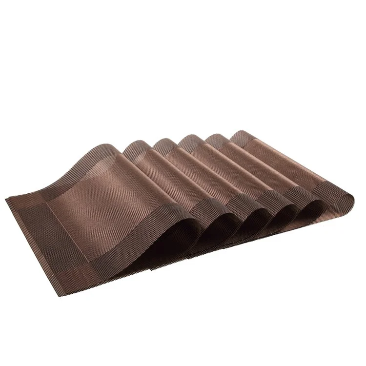 6Pcs PVC Weave Placemats Heat Resistant Table Mats 45 x 30cm - Coffee