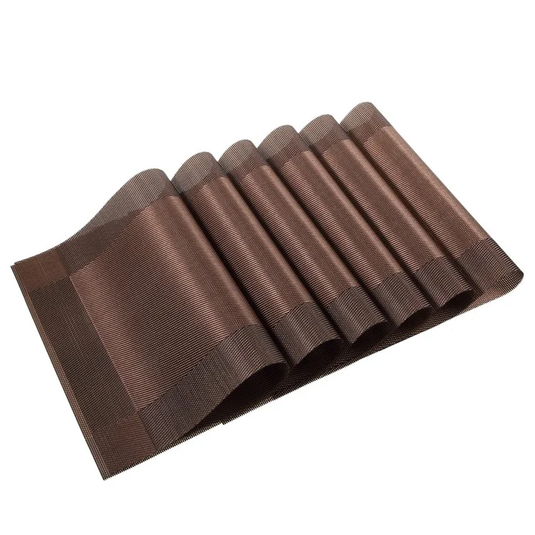 6Pcs PVC Weave Placemats Heat Resistant Table Mats 45 x 30cm - Coffee