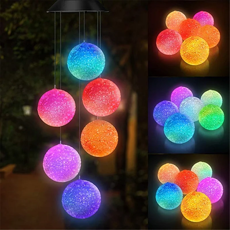 Hanging Solar Wind Chime Light Powered LED Light Color Changing Garden Outdoor Decor Lamp