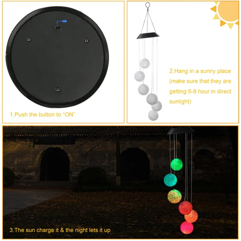 Hanging Solar Wind Chime Light Powered LED Light Color Changing Garden Outdoor Decor Lamp