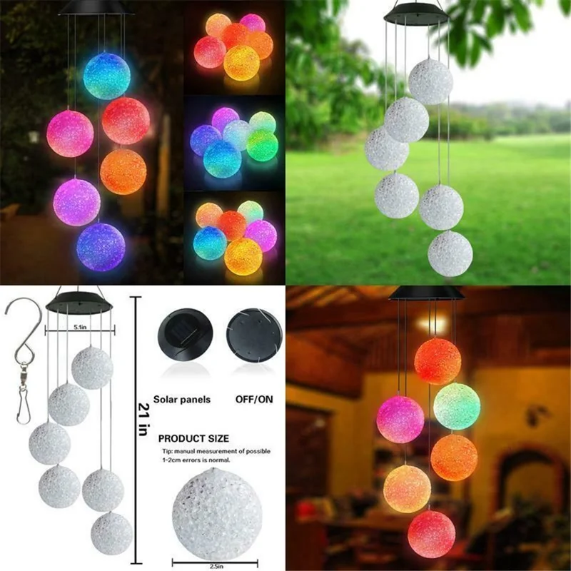 Hanging Solar Wind Chime Light Powered LED Light Color Changing Garden Outdoor Decor Lamp