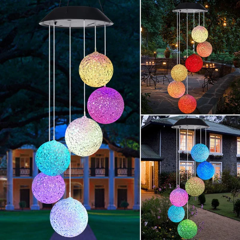 Hanging Solar Wind Chime Light Powered LED Light Color Changing Garden Outdoor Decor Lamp