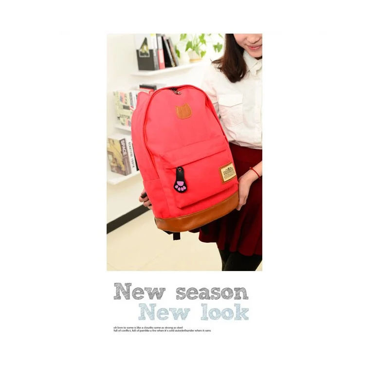 Cute Cat Ears Canvas Knapsack School Bag Laptop Bag - Red