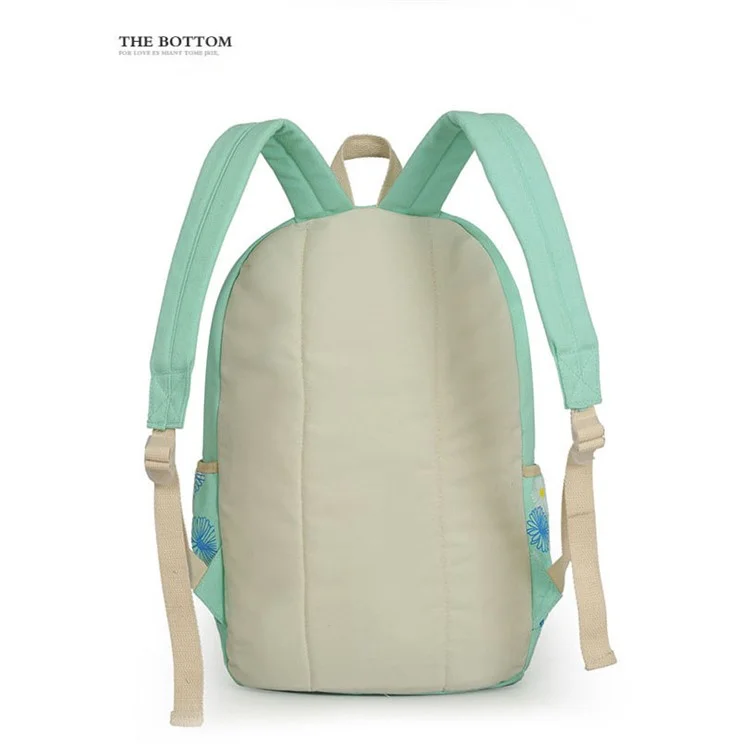 3Pcs/set Fashionable Flower Imprint Canvas Laptop Bag Shoulder Bag School Backpack - Cyan