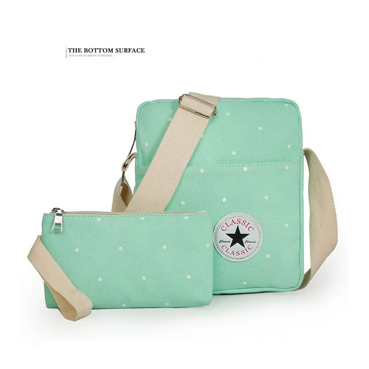 3Pcs/set Fashionable Flower Imprint Canvas Laptop Bag Shoulder Bag School Backpack - Cyan