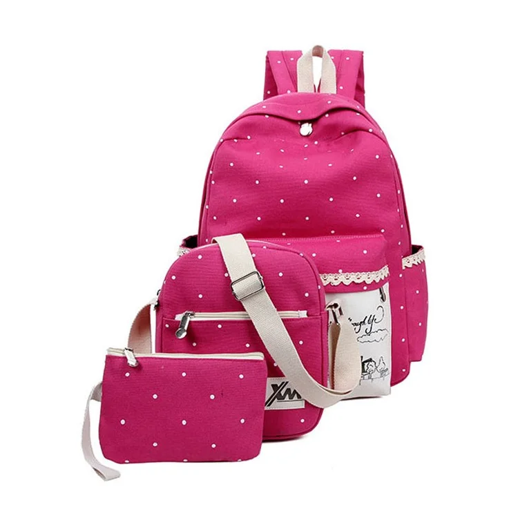 Polka Dots Printing Three-piece Suit School Bags Backpack - Rose