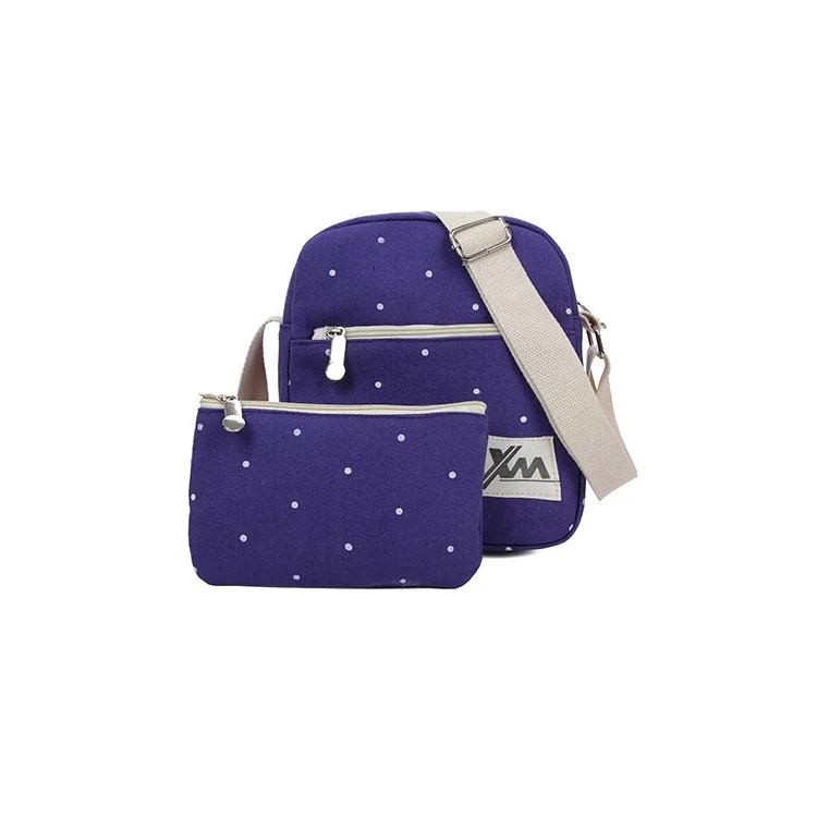 Polka Dots 3 In 1 Casual School Backpack + Cross-body Bag + Handbag - Purple