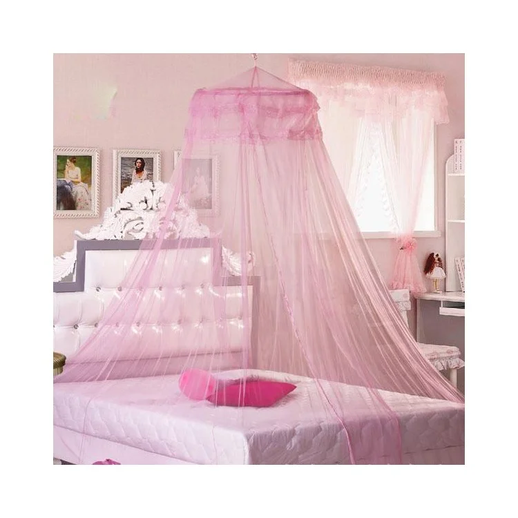 Princess Round Elegant Lace Mosquito Net Bed Canopy - Pink