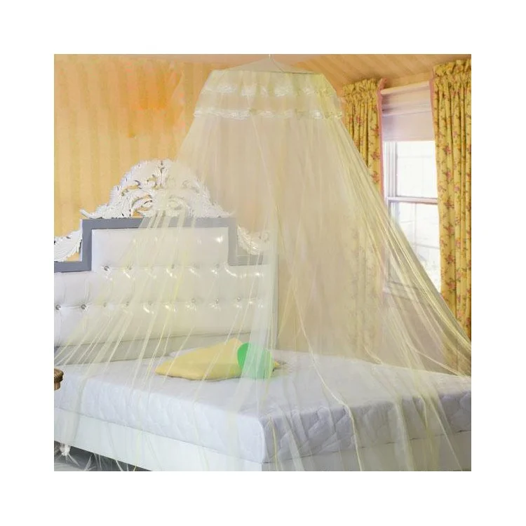 Princess Round Elegant Lace Bed Canopy Mosquito Net - Beige