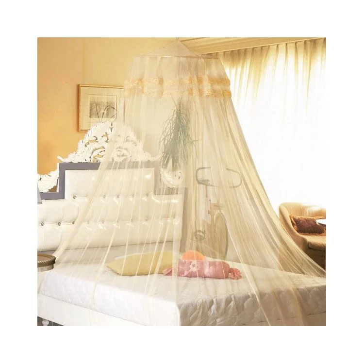 Princess Round Elegant Lace Mosquito Net Bed Canopy - Gold