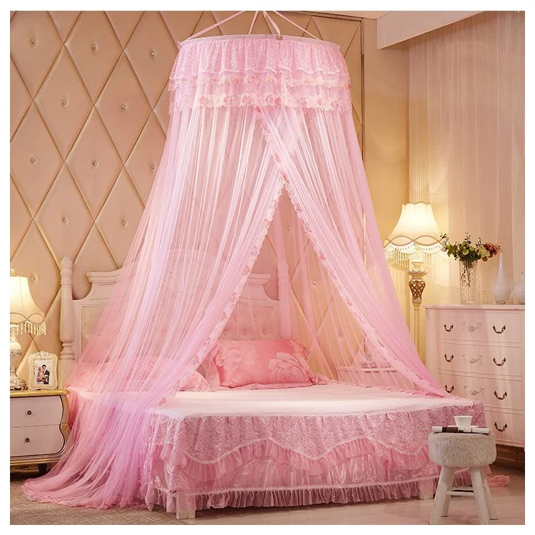 Round Lace Princess Bed Canopy Mosquito Net - Pink