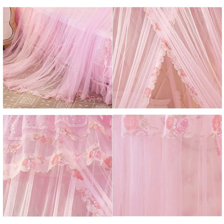 Round Lace Princess Bed Canopy Mosquito Net - Pink
