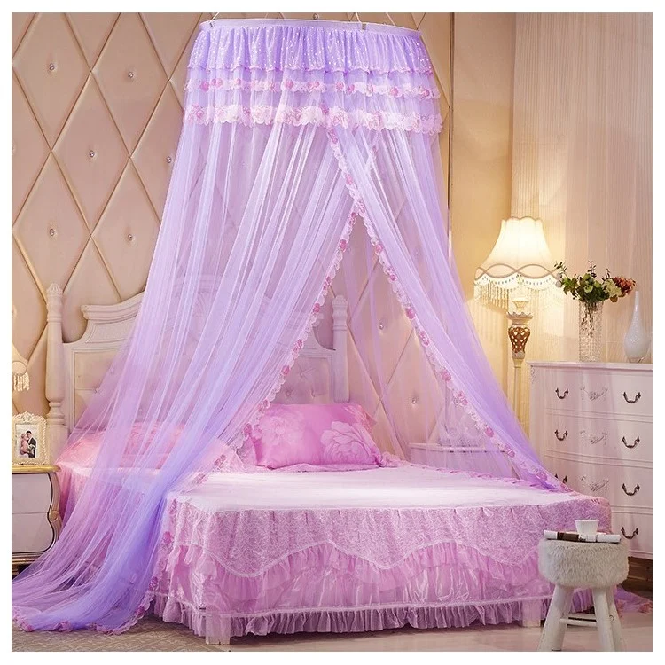 Round Suspended Ceiling Princess Bed Canopy Mosquito Net - Purple
