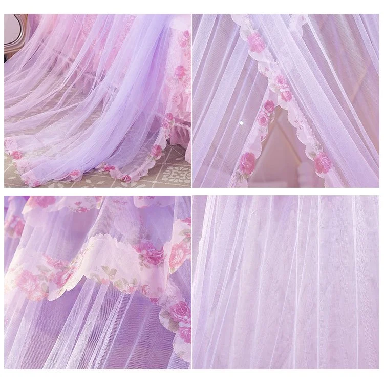 Round Suspended Ceiling Princess Bed Canopy Mosquito Net - Purple