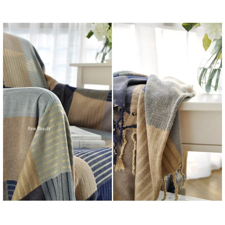 Chenille Jacquard Sofa Cover Towel Chair Blanket 220 x 260cm - Stripes and Grids