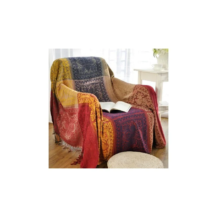 220 x 260cm Chenille Slipcover Sofa Towel Chair Blanket - Colorful Tribal Pattern