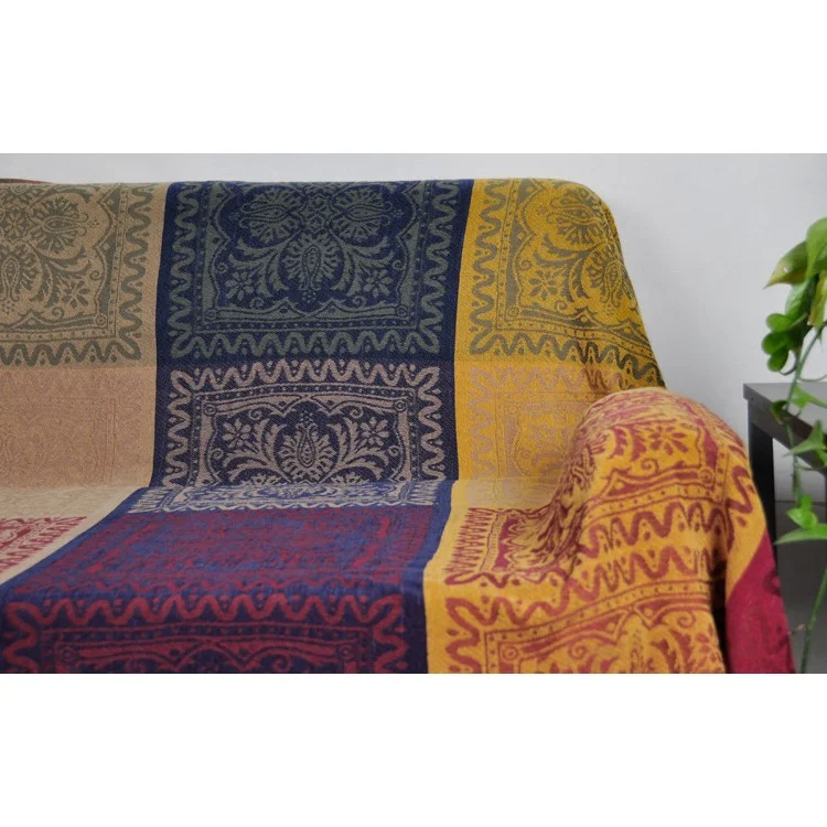 220 x 260cm Chenille Slipcover Sofa Towel Chair Blanket - Colorful Tribal Pattern