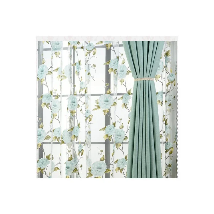 Pure Color Cotton Linen Curtain Window Shade - Punching / Blue