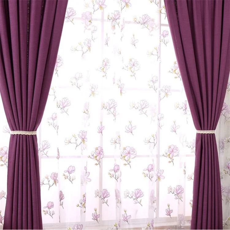 Pure Color Cotton Linen Tap Top Window Curtain - Punching / Purple