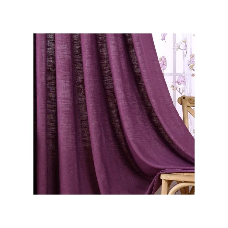 Pure Color Cotton Linen Tap Top Window Curtain - Punching / Purple