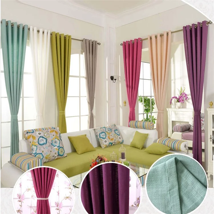 Pure Color Cotton Linen Tap Top Window Curtain - Punching / Purple