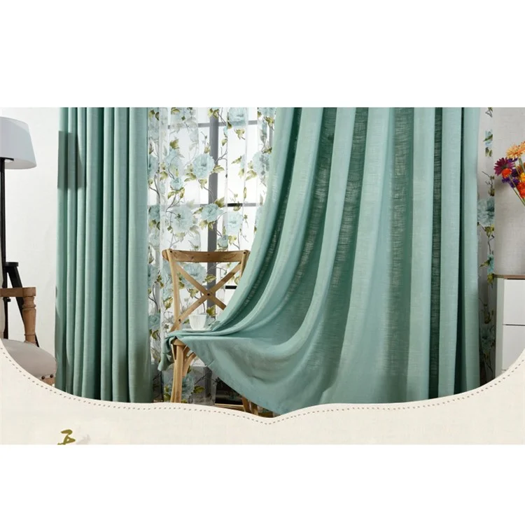 Embroidered Flower Door Window Screening Tulle Curtain - Hook / Blue