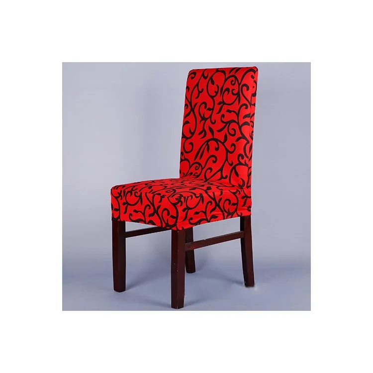 Floral Printing Stretch Wedding Home Dining Chair Stool Cover - Red / Black