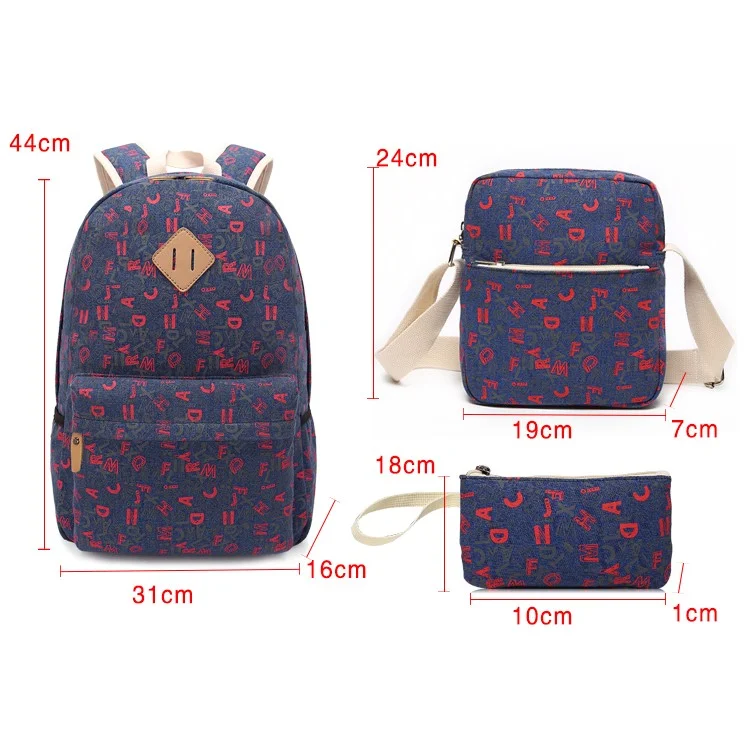 Composite Bag Canvas Laptop Bag Shoulder Bag Handbag 3 in 1 - Dark Blue