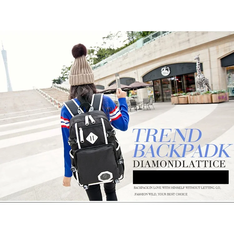 Fashion Student Backpack Daypack Travel Laptop Bag - Black