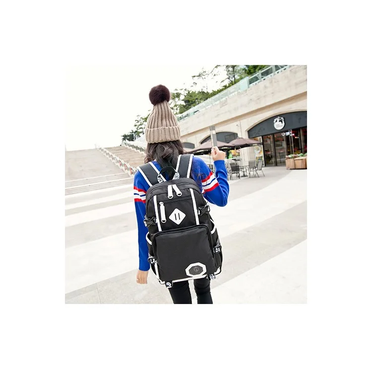 Fashion Student Backpack Daypack Travel Laptop Bag - Black