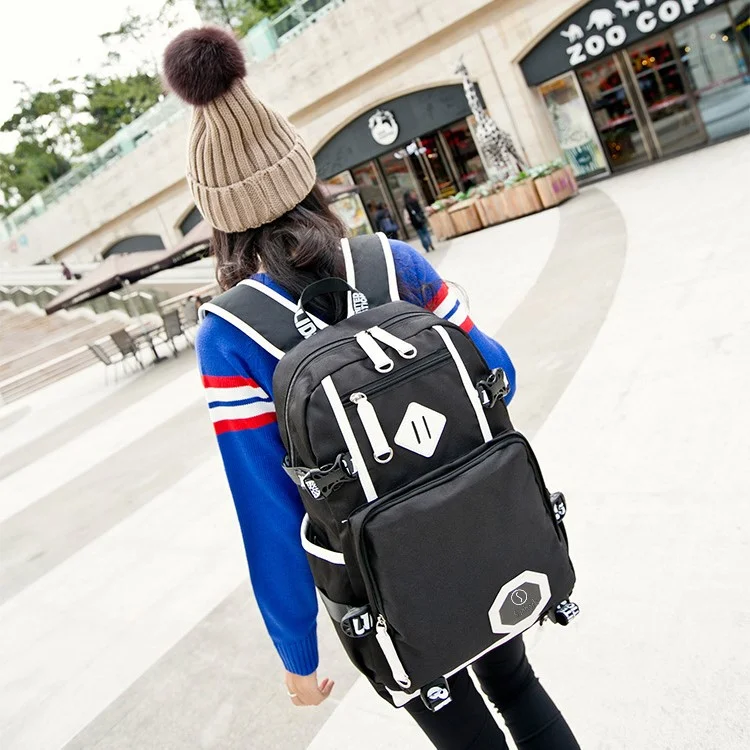 Fashion Student Backpack Daypack Travel Laptop Bag - Black