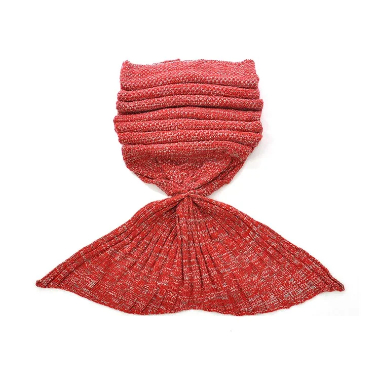 Knitted Mermaid Tail Blanket Sleeping Bag for Adults Teens Kids - Red