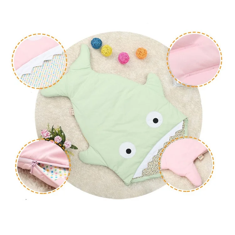 Cute Shark Bites 100% Cotton Baby Sleeping Bag Newborn Sacks Swaddling Blanket - Green