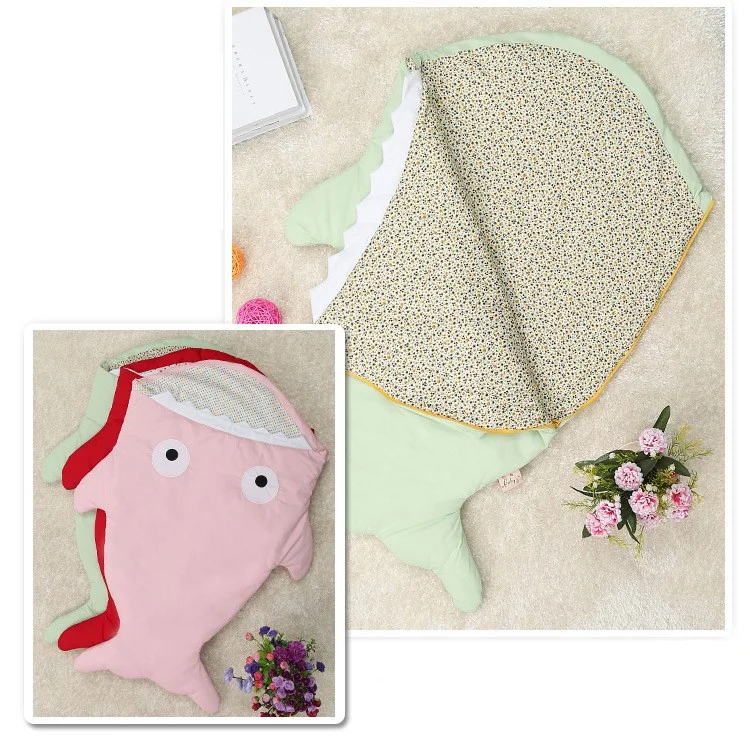 Cute Shark Bites 100% Cotton Baby Sleeping Bag Newborn Sacks Swaddling Blanket - Green