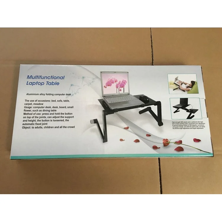 Aluminum Alloy Folding Laptop Table Book Holder with Mouse Pad Cooling Fan - Black