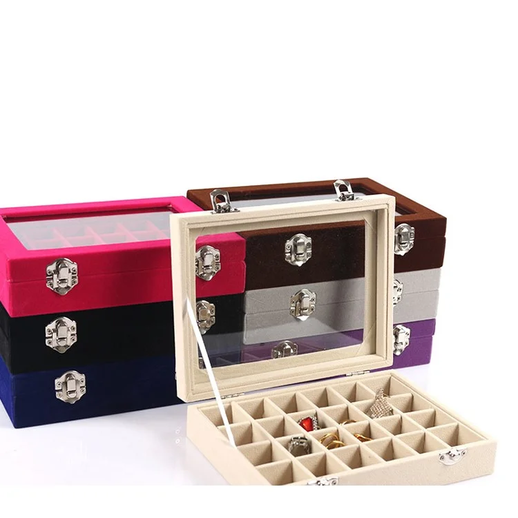Wooden Jewelry Box Storage Organizer Case Holder with 24 Section - Purple