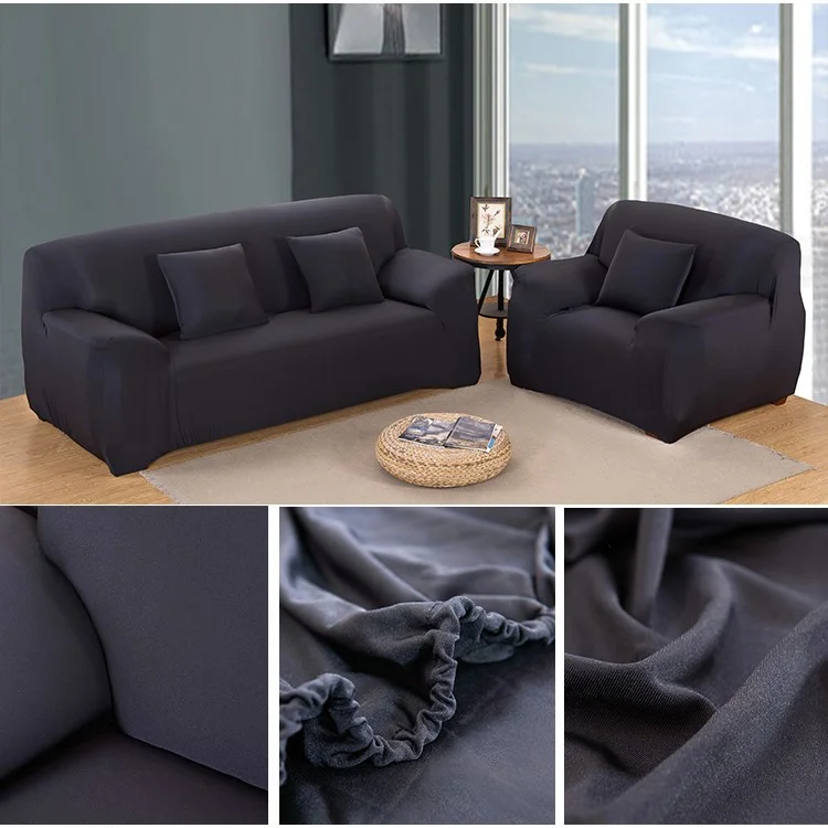 Solid Color Tight Universal Elastic Sofa Cover Slipcover (Two-seater) - Black
