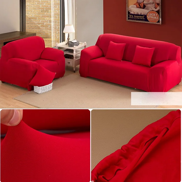 Four-Piece Sofa Slipcover Stretch Spandex Fabric Furniture Couch Protector Cover - Red