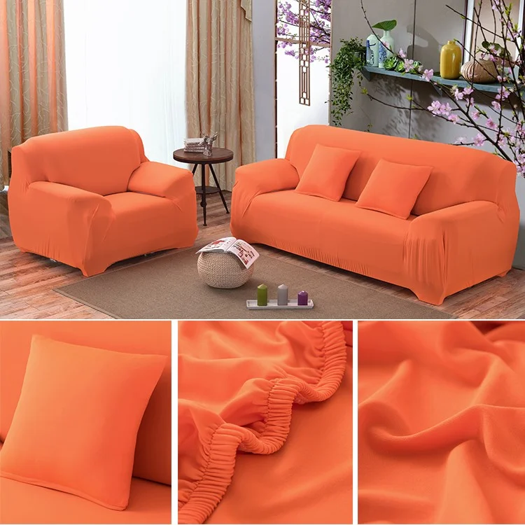 Four-Piece Polyester Spandex Fabric Stretch Slipcover - Orange