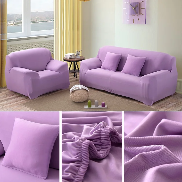Sofa Cover Four-Seater Couch Stretch Removable Slipcover - Light Purple