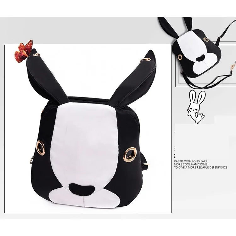 Big Ears Bunny Shape Backpack Leisure Nylon Rucksack - White
