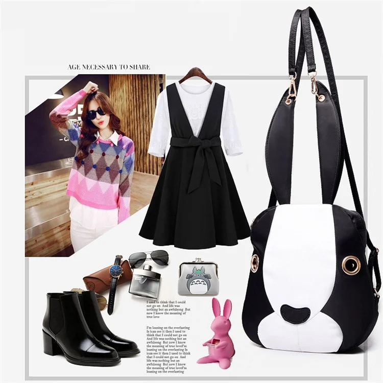 Big Ears Bunny Shape Backpack Leisure Nylon Rucksack - White