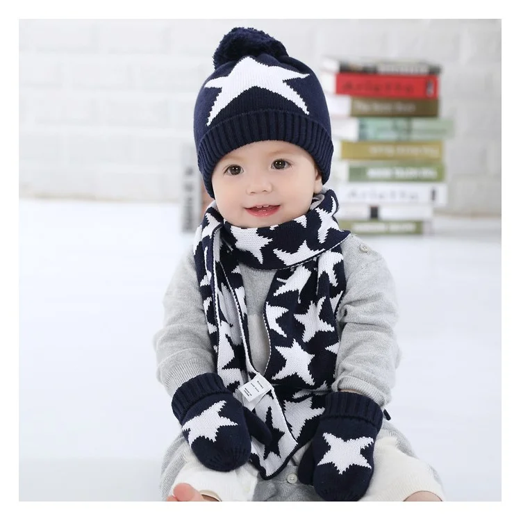 3Pcs/Set Baby Kids Knitted Warm Hat Gloves Scarf Set - S