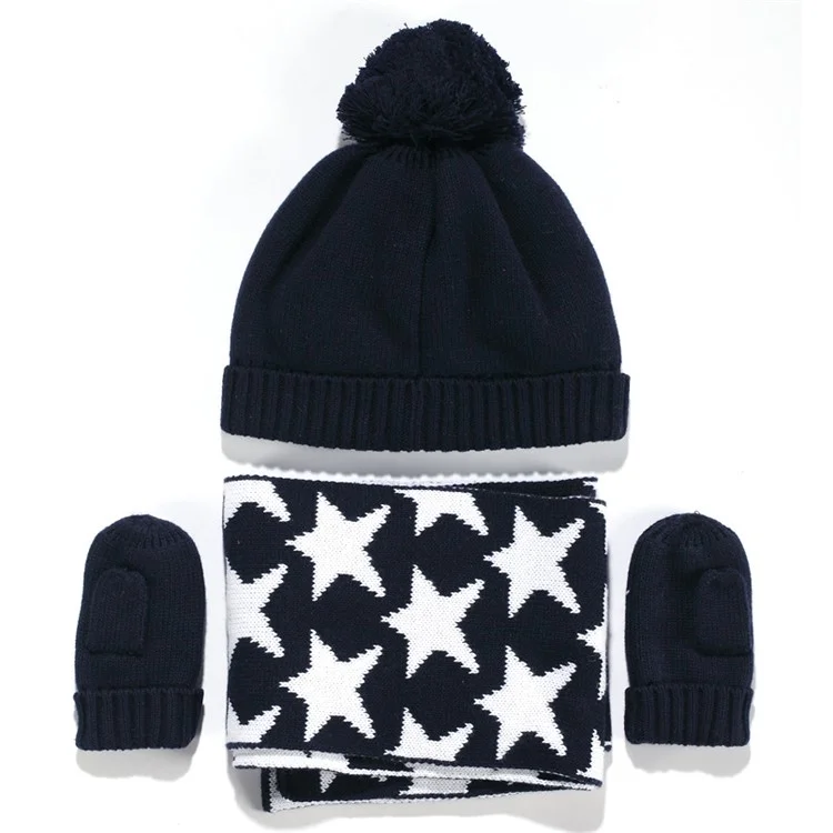 3Pcs/Set Baby Kids Knitted Warm Hat Gloves Scarf Set - S